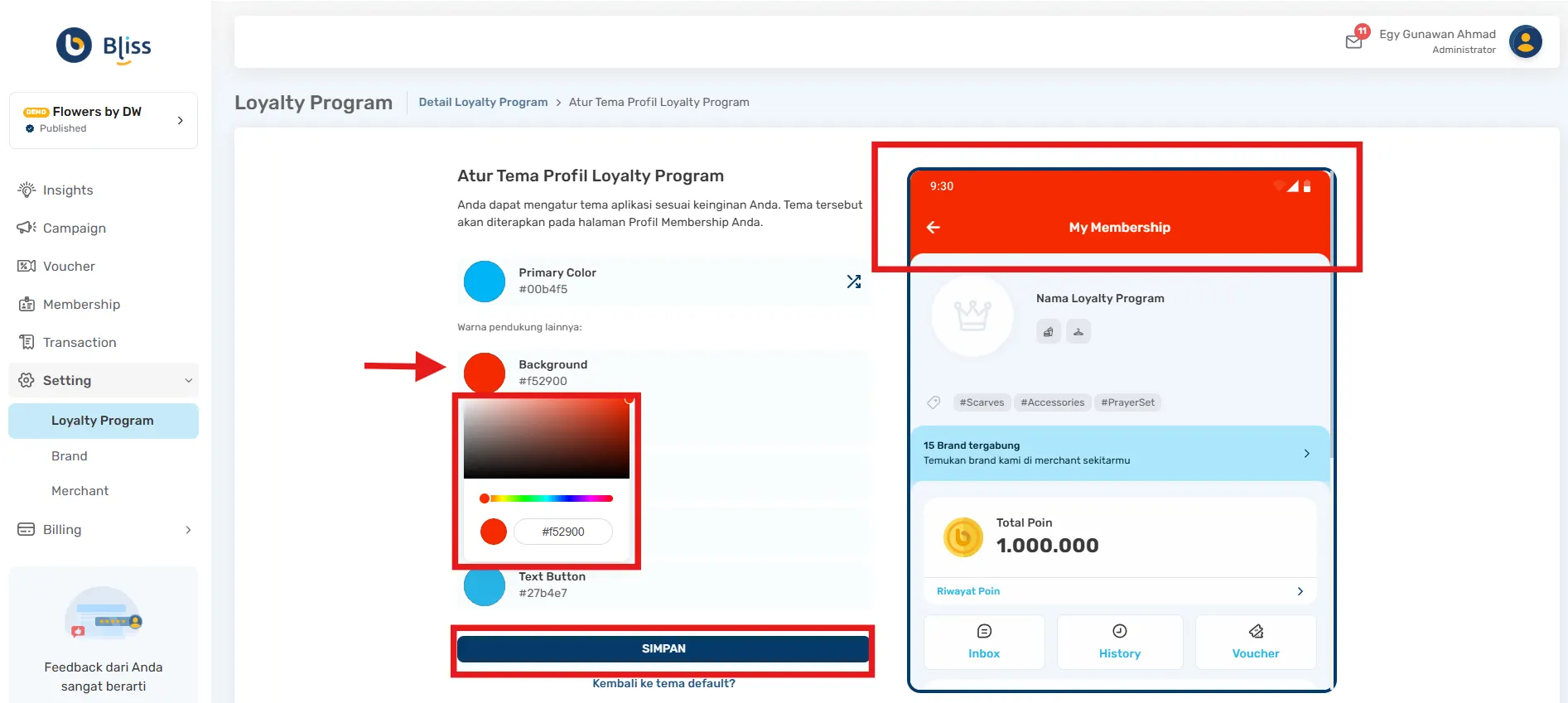 Cara menentukan tema warna loyalty program